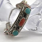 Unisex Nepal Tibetan Handmade Coral   Turquoise Bracelet Tibetan Silver 7 50    