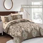 Queen Comforter Set  7 Pieces Boho Bed In A Bag For Queen Bed  Brown Damask C