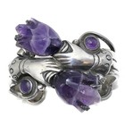 Vintage Taxco Mexico Amethyst Tulip Repouss   Sterling Silver Cuff Bracelet