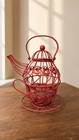 Rare Vintage Red Metal Wire Teapot   Teacup Candle Holder Basket Set Shabby Chic