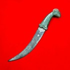 Old Vintage Indo Persian Mughal Islamic Green Jade Silver Damascus Ram Dagger