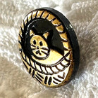 Black Glass  cat In A Basket  Vintage Czech Button  Gold Luster  Just Over 1 2 