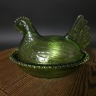 Rosso Green Glass Hen On Nest Covered Dish Indiana Style Chicken 7 