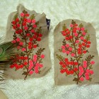 Very Old Antique Vintage 2 Pcs Rare Embroidered Appliques Green Cotton Floral
