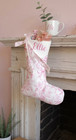 Shabby Chic Pink Floral Personalized Christmas Stocking With Attached Bow