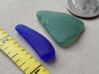 Craft Quality Genuine Beach Sea Glass Surf Tumbled Cobalt Blue Teal Rare Pair V1