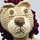 Crochet Lion Handmade Doll Plush Stuffed Animal Knitted Toy 19    Tan Maroon Nice