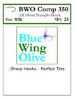 Bwo Comp 350 Barbless 1x Short Nymph Fly Hooks