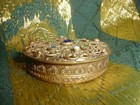 Antique 1920 s Austrian Filigree Brass Jeweled Rouge Powder Compact Signed