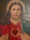 Vintage Sacred Heart Jesus Lithography Print Framed 20 5  X 17 5  Religious Art