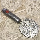 Antique Italian  800 Silver Compact   Lipstick Holder Repousse Coral Closure