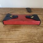 Vintage Gucci Italian Red   Blue Leather Equestrian Stirrups Playing Card Case