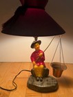Vtg 50s Mcm Chalkware Figural Asian Man Water Carrier Lamp Continental Art Co
