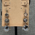 Vtg Lori Bonn 925 Sterling Silver Hematite Platinum White Quartz Drop Earrings