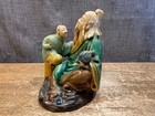 Antique Chinese Pottery Figurine Seated Man child Vintage Asian Sculpture Figure