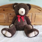 Fao Schwarz Giant Teddy Bear 36  Brown Plush Red Bow Stuffed Animal Gift Toy