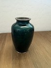 Vintage Green Foil Cloisonne Enamel Cabinet Vase Japan 