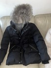 Mackage Black Long Down Parka Coat Fur Trim Hood Full Zip Snap Eu 38