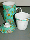 Mint World Market Tea Cup mug With Infuser   Lid Turquoise And White Free Ship