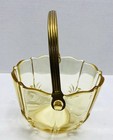 Fostoria Baroque Topaz Yellow Glass Ice Bucket W  Gold Tone Handle   Tongs