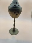 Etched Brass Lidded Incense Burner Holder Goblet Chimney Lid Vtg India