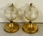 Vintage Globe Salt   Pepper Shakers Set  Gold Metal Base clear Plastic  2pc
