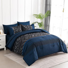 Navy Blue Comforter Set King Size  7 Pieces Stripe Geometric Bed In A Bag  Soft