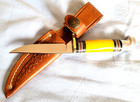 Western Usa 628 Yellow Handle Fixed Blade Trout fish Knife W acorn Case