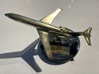 Vintage Solid Brass Airplane Jet On Marble Base Paperweight Decor Mgm Grand Air