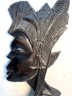 Vintage African Folk Art Souvenir Hand Carved Woman Ebony Wood Wall Hanging