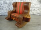 Vtg Wooden Rocking Chair Sewing Storage Pin Cushion Red Green Freddie Stripe Big