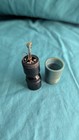 Vintage Mini Thimble Sewing Kit Needle Case Bakelite Screw Cap Teal Black Tiny