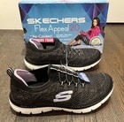 Nwt Skechers Women s Flex Appeal 2 0 Bungee Slip-on Shoes Black lavender W 8 5