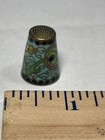 Vintage Cloisonn   Brass   Enamel Collectible Thimble Teal W  Yellow Flower