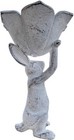 Vintage Garden Statue 9  Antique White Cast Iron Bunny Rabbit W flower Plants