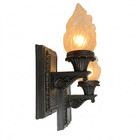 Pair Antique Cast Iron Sconce Lights Restored With Flame Globes