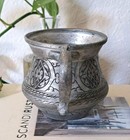 Vintage Persian Large Copper Silver Plated Tankard Mug Islamic Mideast Etched 
