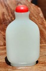 Antique 18th 19th C  Qing Dynasty Chinese White Jade Red Coral Snuff Bottle