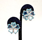 Replica Made In Italy Signed Vintage Earrings Blue Fx Aquamarine Carved Flower