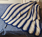 Vtg Afghan Crochet Throw Blanket 60 X 60 Scalloped Blue White   Silver Granny 