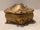 Vintage Art Nouveau Gold Roses Flowers Casket Trinket Jewelry Box Footed 