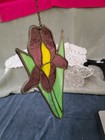Vintage Stained Glass Purple Iris Flower Suncatcher 10   X 5 5  With Chain 