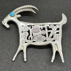 Clarence   Russell Lee Vintage Navajo Sterling Silver Turquoise Goat Brooch Pin
