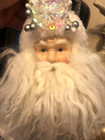 Vtg Santa Porcelain Face Xmas Ornament Long Beard Silver Snowflake Brocade Gnome
