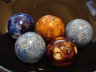 5 Marbles Antique Vintage German Handmade Huge Bennington Shooters Brown Blue