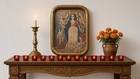 Madre Sant  sima De La Luz 1950s Mexican Retablo On Tin Framed 8 In