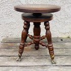 Early 1900s Swivel Oak Piano Stool With Glass Ball Feet  Adjustable Seat Ce01192