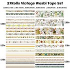 37 Rolls Vintage Washi Tape Set - Decorative Floral 37rolls  Gold 