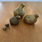 Vtg Mcm Brass Quail Set Of 5 Bird Figurines Partridge Babies Mom Dad Patina