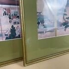 Oriental Artwork Pair Of Prints Wall Decor Asian Green Vintage Antique Framed